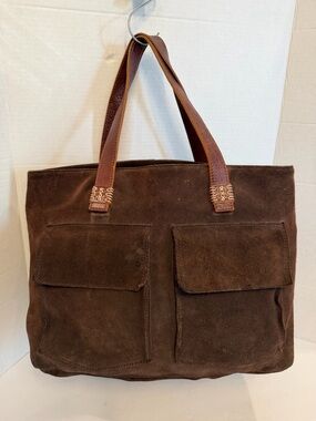 SUNDANCE Brown Suede Tote Bag with Front Pockets
